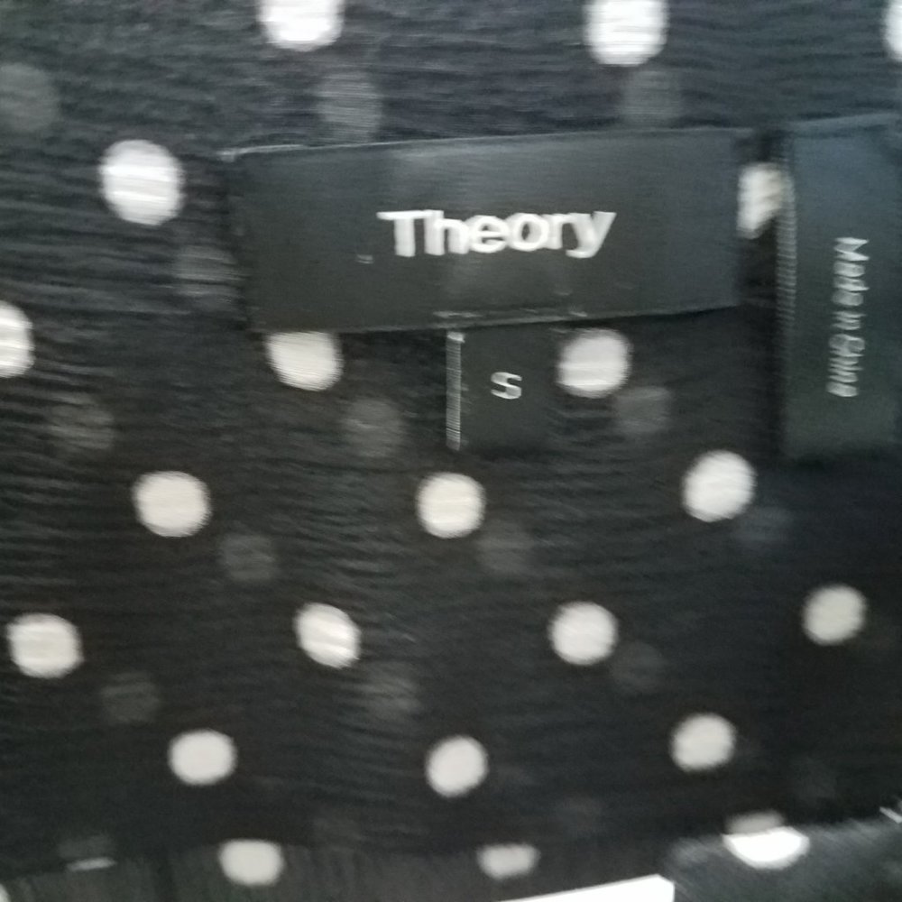 Theory Silk Sleeveless Blouse Top - Small S - Black and White Polka Dots - Picture 3 of 6